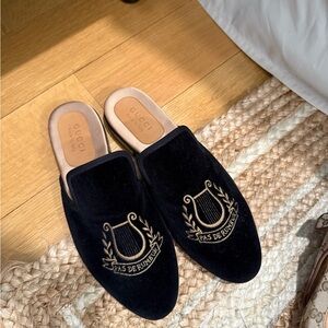 Gucci Black Velvet Embroidered Mules